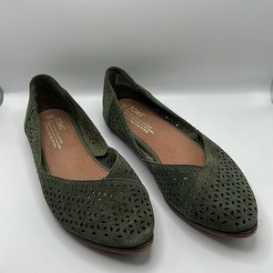 Toms Women’s Jutti Flats Pine Suede Slip-ons Shoes Green Sz 7